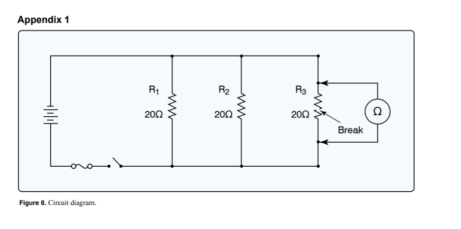 <p>(Refer to Figure 8.) With an ohmmeter connected into the circuit as shown, what will the ohmmeter read?</p>