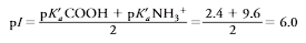 <p>It is useful to calculate the pH at which an amino acid is in its zwitterion form. This  pH is the isoelectric pHfor the molecule, represented as pI. The pI value is a constant for  a compound at a particular ionic strength and temperature. For simple amino acid mol-ecules, such as leucine, pI is calculated as the average of the two pKavalues that regulate the  boundaries of the zwitterion form. For leucine (look at the picture) </p><p>At pH 6.0, leucine has a partial negative charge that increases at high pH to a full nega- tive charge of –1 (form III) (Figure 3.14). At pH 6, it has a partial positive charge, until  at a very low pH, it has a charge of 1 (form I). The charge at any pH can be calculated  from the Henderson–Hasselbalch equation or from extrapolation from the titration curve of Figure 3.15</p>