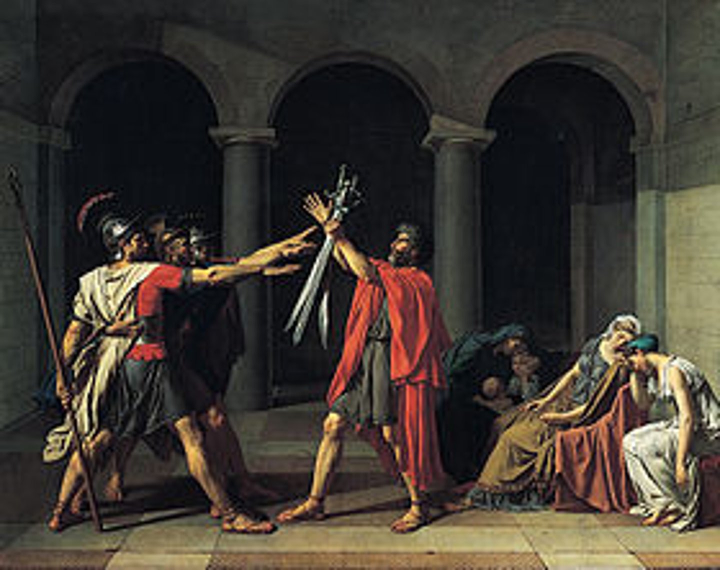 <p>David ; prototype absolu du néoclassicisme ; schéma triangulaire, fond bouché, primauté du dessin</p>