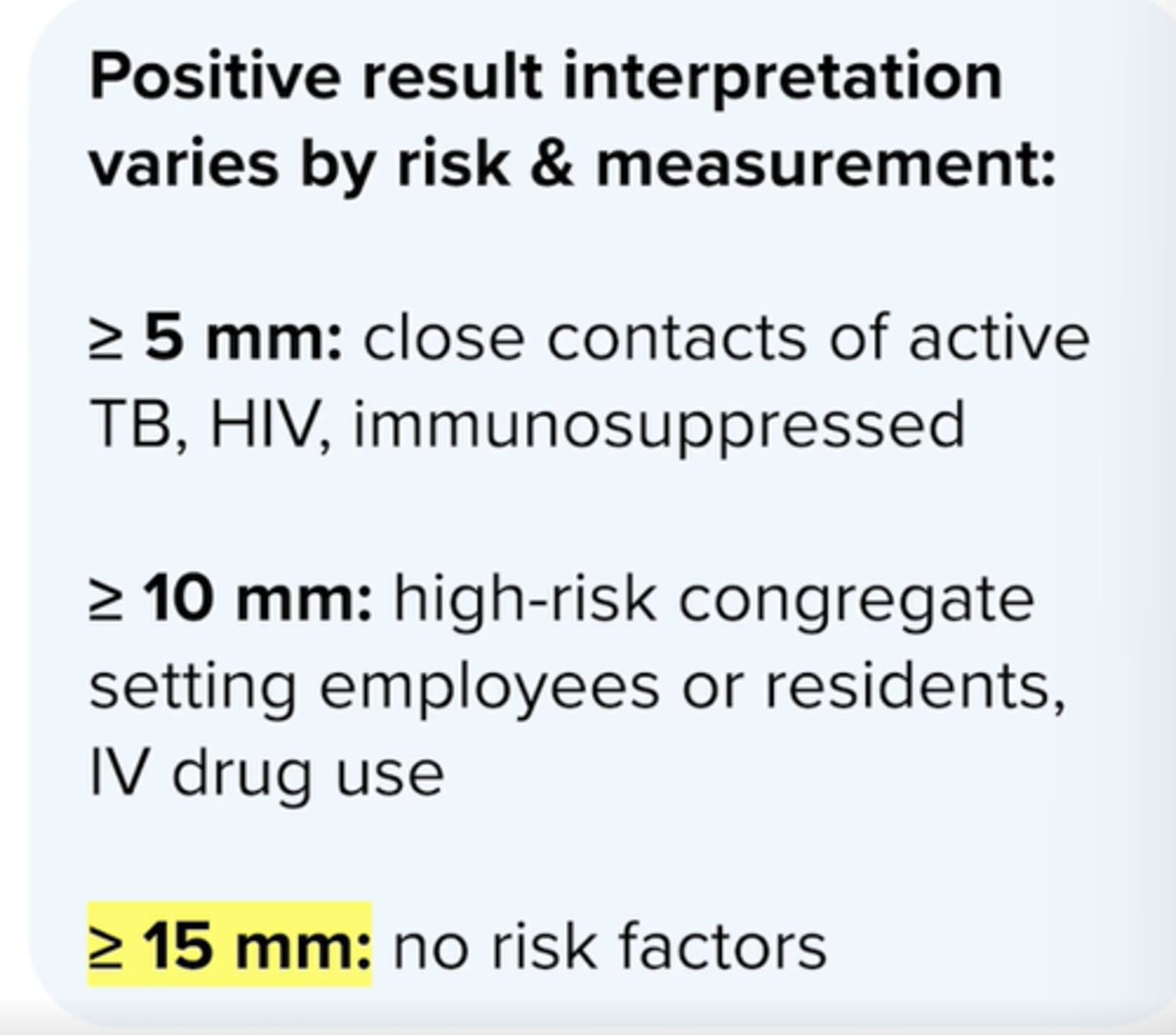 <p>Recent immigrants</p><p>IV drug users</p><p>Moderate immunosuppression</p><p>Residents/employees of "high risk" congregate settings (e.g., prison inmates, healthcare workers)</p>