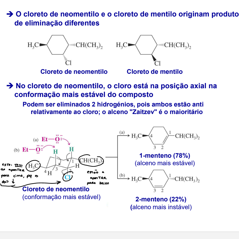 <p>Pq os substituintes podem estar em posições axiais diferentes e um deles se encontrar na conformação mais estável, podem ser eliminados 2 hidrogênios pois ambos estão em anti </p>