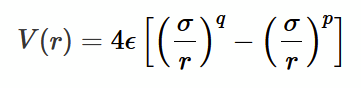 <p>an inverse power law to mathematically describe different interatomic potentials. expressed as the sum of a repulsive and attractive terms.</p>