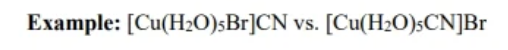 <p>a structural isomer where a ligand and counter ion switch</p>