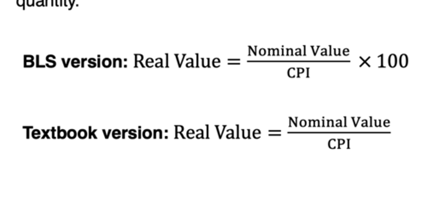 <p>Equation that describes how to deflate a nominal value using a price index</p>
