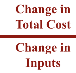 <p>change in total cost divided by change in inputs</p>