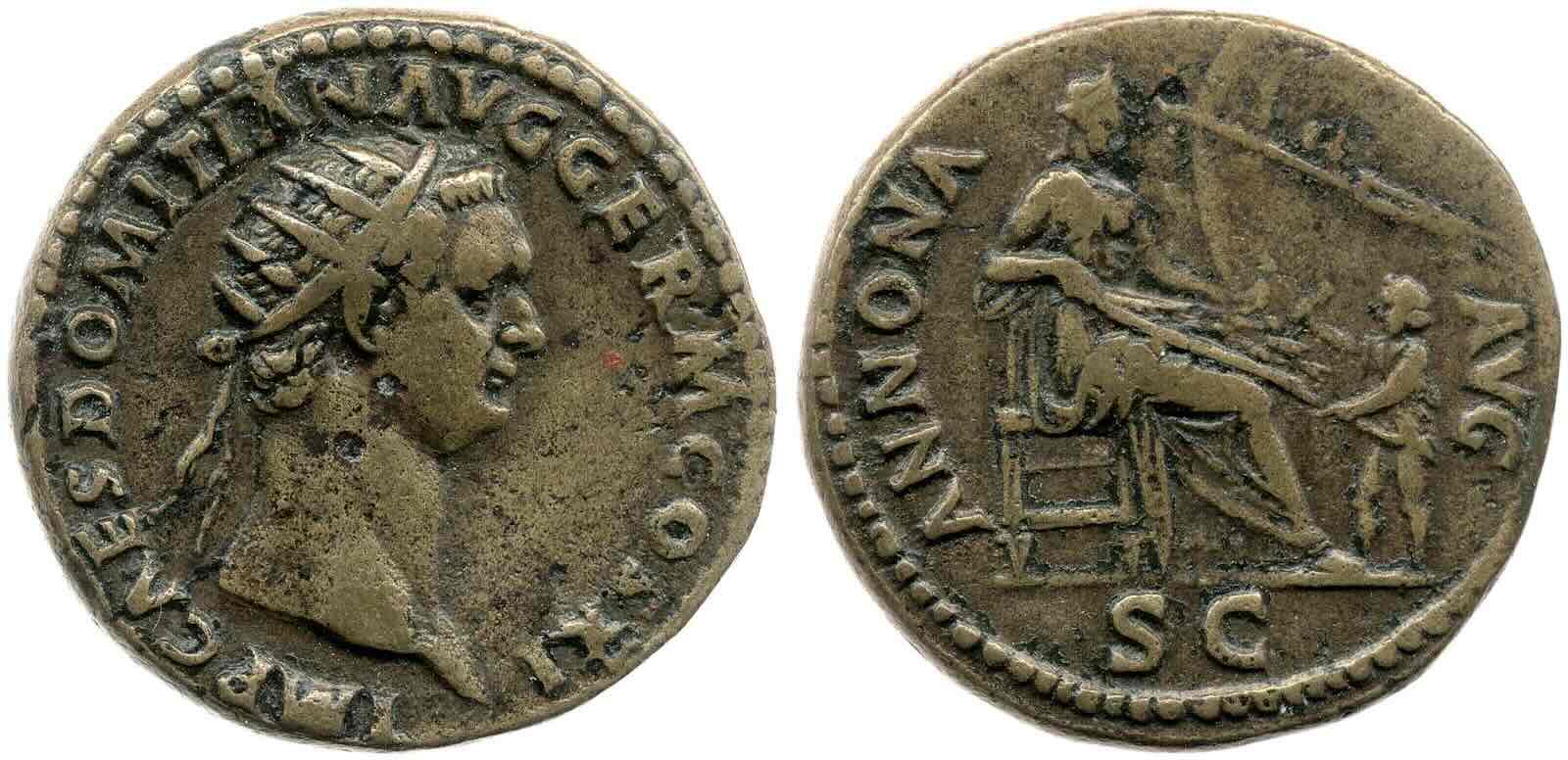 <p><span style="color: rgb(109, 158, 235)">Dupondius of Domitian with imperial titles, 11 consulships, 85 CE</span></p>