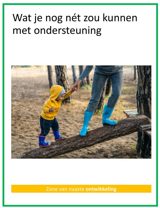 <p>Zone van naaste ontwikkeling.<br><br>Cognitieve verandering ontstaat juist in die zone. Hier kan de leerling met hulp van de leerkracht vaardigheden leren (die hij ervoor dus niet kon).<br><br>Wanneer de leerling het geleerde <strong>internaliseert</strong>, ontstaat cognitieve verandering en verschuift de zone van naaste ontwikkeling naar de zone van huidige ontwikkeling (naar links dus).<br><br>Bv. oefenwieltjes op fiets gebruiken zodat de leerling met hulp kan leren fietsen en dan langzaam ondersteuning afbouwen.</p>
