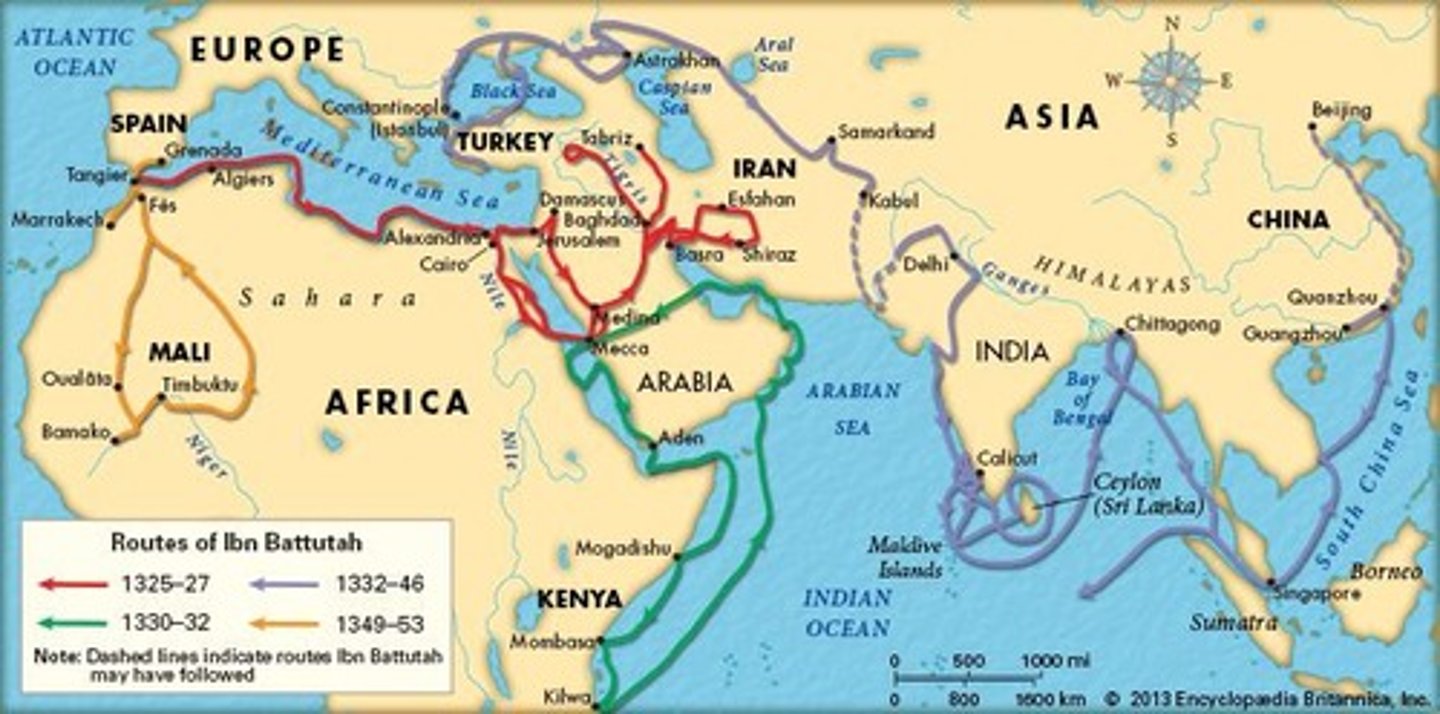 <p>(1304- 1369) Moroccan Muslim scholar, the most widely traveled individual of his time. He wrote a detailed account (A gift to Those Who Contemplate the Wonders of Cities and the Marvels of Traveling ) of his visits to Islamic lands from China to Spain and the western Sudan.</p>