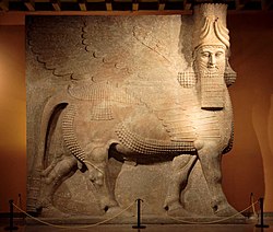 <ol><li><p>Have five legs but from most angles, look like they only have 4</p></li><li><p>Guarded the chambers for a king </p><ol><li><p>Display power</p></li><li><p>Ward of seen and unseen enemies</p></li></ol></li><li><p>Megolithic pieces of stone</p></li><li><p>Combination of man and bull</p></li><li><p>720- 705 B.C.E. <strong>(Assyrian)</strong></p></li></ol><p></p>