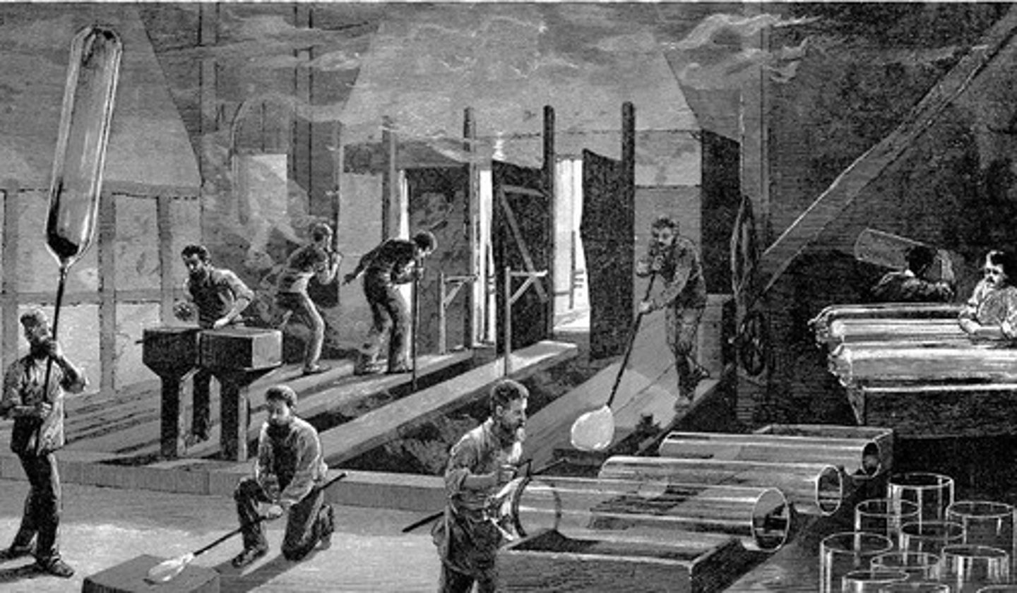 <p>glass sheet produced by blowing a large, elongated glass cylinder, cutting off its ends, slitting it lengthwise, and opening it into a flat rectangle</p>