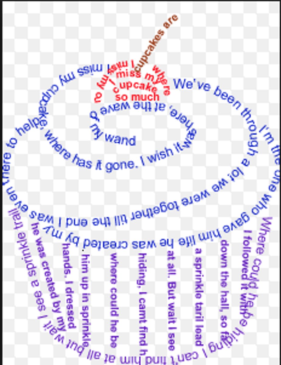 <p>a poem ARRANGED IN THE SHAPE of its subject</p>