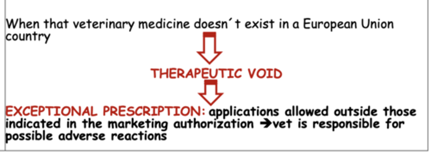 <p>an exceptional prescription is made when there is a "therapeutic void'" (the drug needed is not available to us). in the case of an exceptional prescription, the vet is responsible for any adverse reactions.</p>