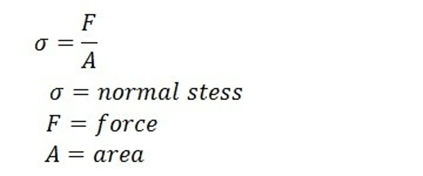 <p>Force per unit cross-sectional area that acts perpendicular to the surface. (in Pascals)</p>