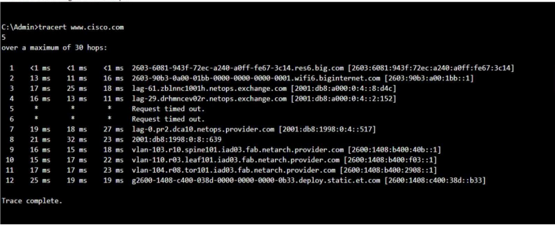 <p>Which two conclusions can you make from the output of the tracert command?</p>