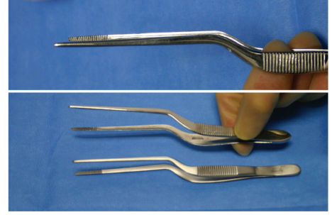 <p>Nickname: Short Bayonets</p><p>Use: Grasps thin tissue, sponges, neuro patties, and used in ENT procedures</p><p>Features: Serrated handle, finely tapered serrated tips, bayonet shape improves visualization</p>