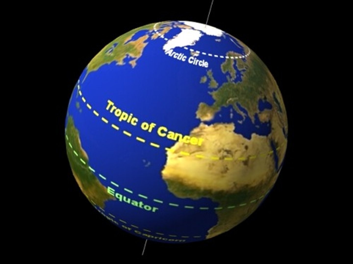 <p>a line of latitude at 23.5° North of the equator. Marks the northern edge of the Tropics.</p>