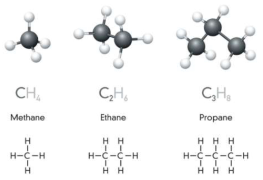 <ul><li><p>Linear, branched or cyclic</p></li><li><p>IUPAC prefix - carbon number and ANE</p></li><li><p>general formula <span style="font-family: &quot;Times New Roman&quot;; font-size: 14.67px;">CnH2n+2</span></p></li></ul><p></p>