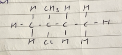 <ol><li><p>Longest Chain: e.g 4, Butan-</p></li><li><p>Functional groups: e.g Halogen on C2: 2-chloro, Methyl on C2: 2-methyl</p></li><li><p>Stem + prefixes (alphabetical order) e.g 2-chloro-2-methylbutane</p></li></ol><p></p>