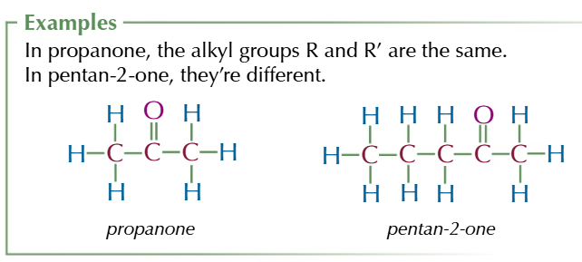 <ul><li><p><strong>MIDDLE CARBON</strong> HAS DOUBLE BOND TO OXYGEN</p></li><li><p>general formula R-C=O-R’</p></li></ul><p></p>