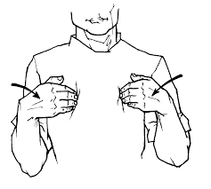 <p>Both hands move towards your chest</p>
