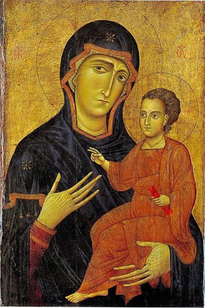 <p>A type of icon showing the Virgin Mary holding the Christ Child and gesturing toward him as the source of salvation, based on a famous and widely copied image originally housed in Constantinople.</p>