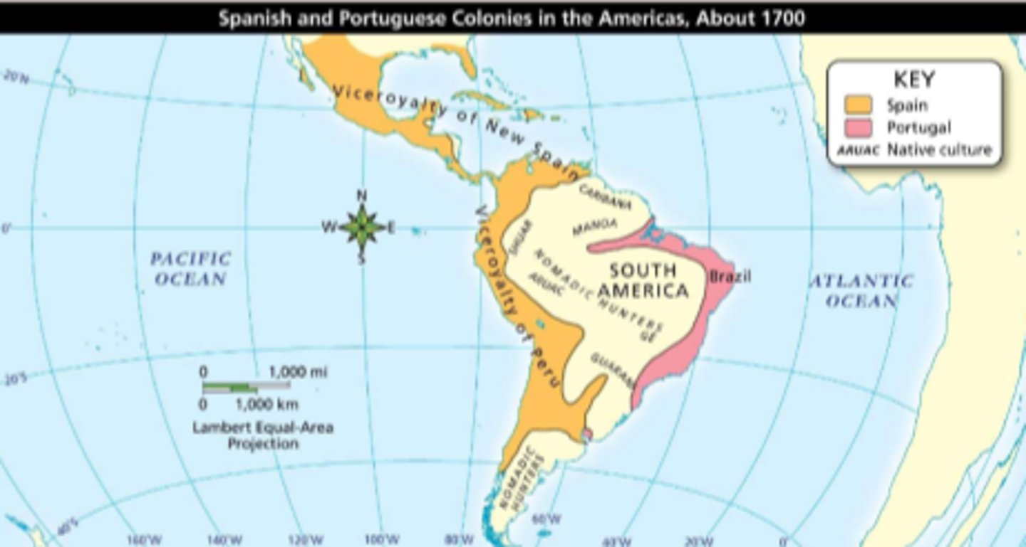<p>Present-day Peru<br>- Francisco Pizarro<br>- Arrived right after civil war<br><br>Pizarro and the Spanish Triumph<br>- Better weapons<br>- Diseases killed off Incans<br><br>Beyond Spain's Empire<br>- Brazilian Natives, 1530s began land grants<br>- Brazilwood economy<br>- Turned to plantation agriculture and raising cattle<br><br>Challenges to Spain and Portugal<br>- Spain most powerful country in Europe<br>- Smugglers and pirates</p>