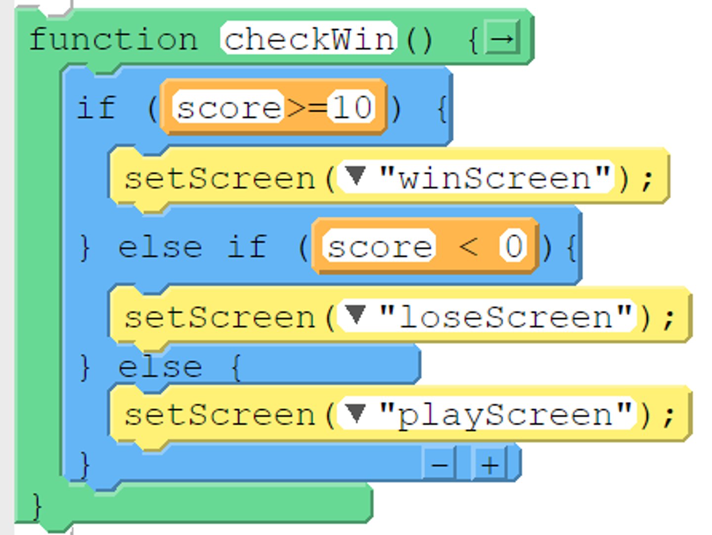 <p>checkWin ( ) ; →</p>