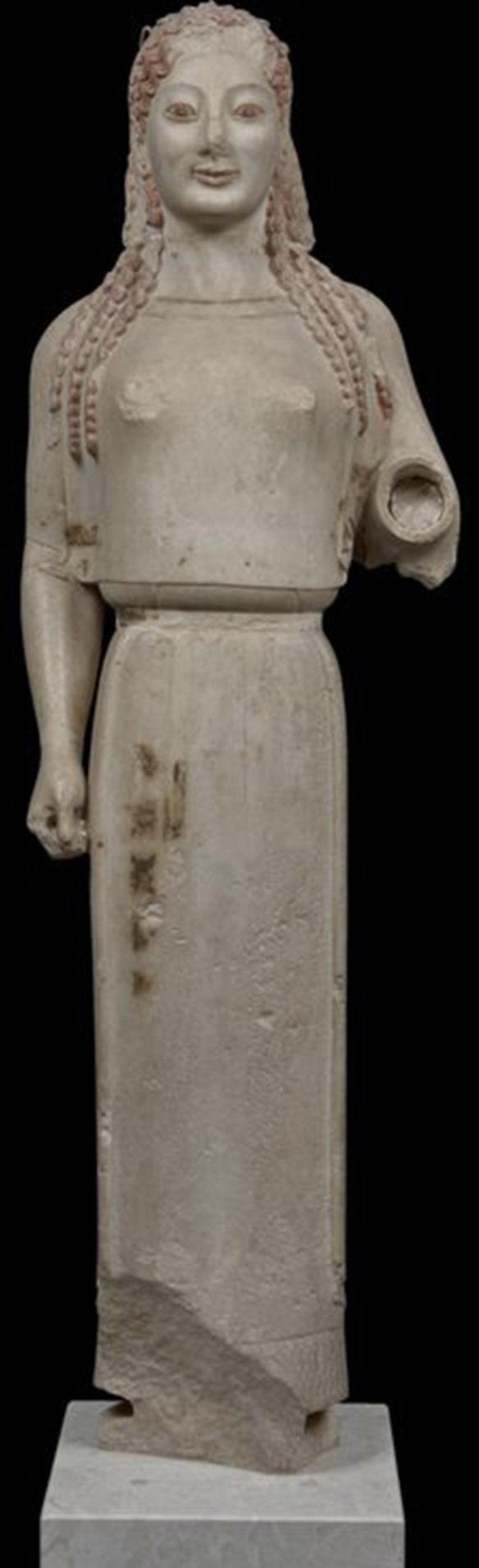 <p>Peplos Kore from the Acropolis </p><ul><li><p>Archaic Greek </p></li><li><p>c. 530 BCE </p></li><li><p>marble, painted details</p></li></ul><p></p>