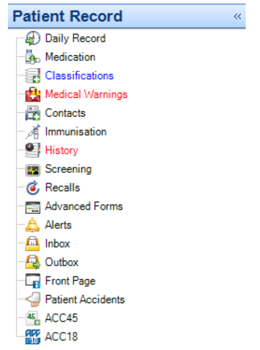 <p class="p1">The Patient Record has a set of shortcuts to launch several functions.</p>