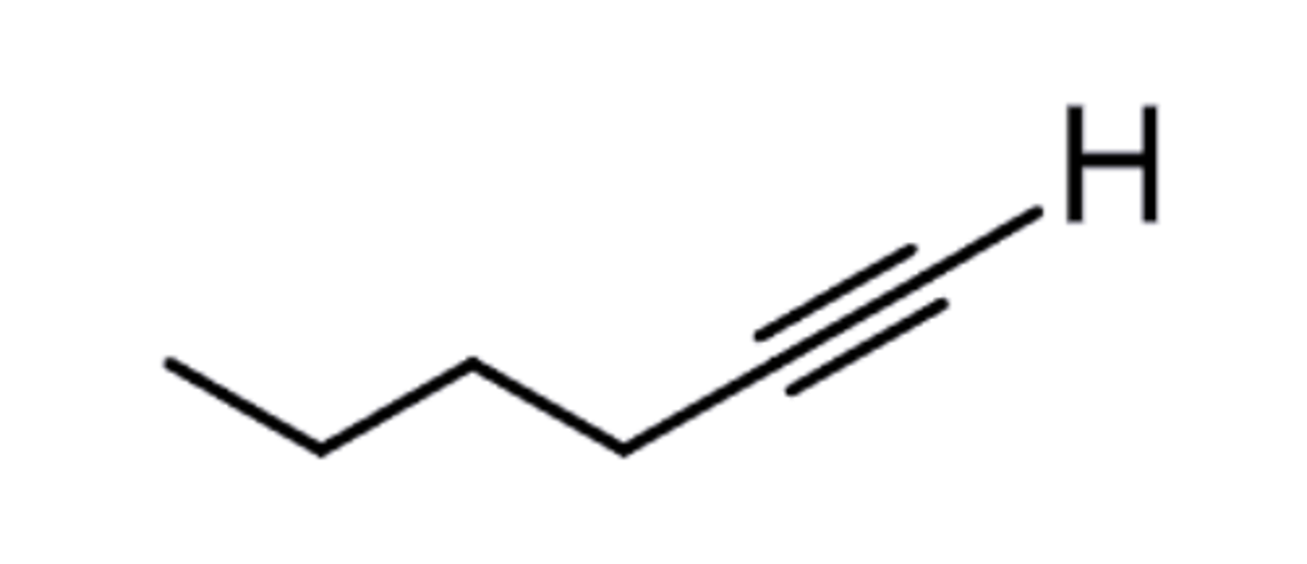 <p>C+C triple bond is on the end of the strand - no other carbons just an H (terminal)</p>