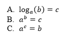 <p><span>Which of the following expressions are equivalent to each other?</span></p><ol><li><p><span>A and B only</span></p></li><li><p><span>A and C only</span></p></li><li><p><span>A, B, and C</span></p></li><li><p><span>B and C only</span></p></li></ol><p></p>