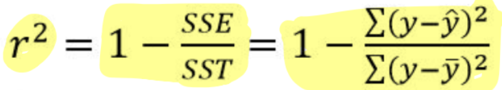 <p>measures the percent reduction in the sum of squared residuals when using the LSRL to make predictions, rather than the mean value of y</p><ul><li><p>the percent of the variablity in the response variable that is accounted by the LSRL</p></li><li><p>can also use the correlation coefficient squared</p></li></ul><p></p>