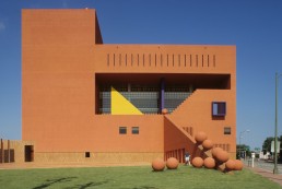<p>social center with bright colors</p><p>exterior: heavy Mexican influence</p>