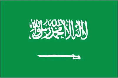 <p>Green (traditional Islamic color) with the Muslim creed, in white Arabic script that reads ‘There is no god but God; Muhammad is the messenger of God’; under the text is a white horizontal saber; has different sides so that the text reads correctly from right to left and the saber points in the proper direction on both sides (one of only three flags that have this); only national flag to have an inscription as its principal design</p>