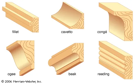 <p>Long, regular channel or projection used for finishing and decorative purposes</p>