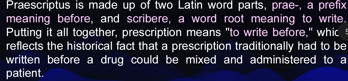 <p>The word "prescription" stems from the Latin term</p>