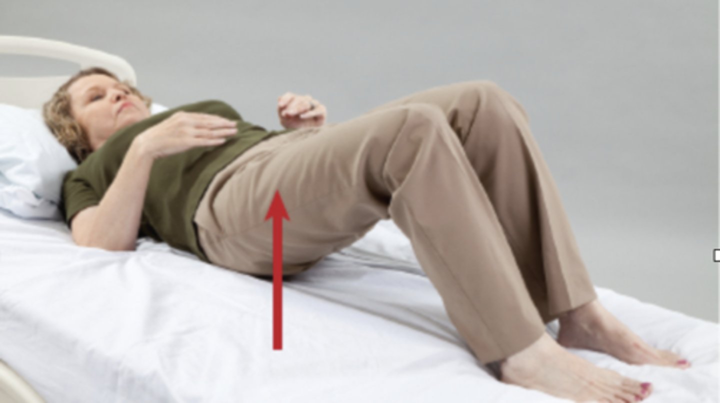 <p>position allowing the patient to lift hips and lower back</p>