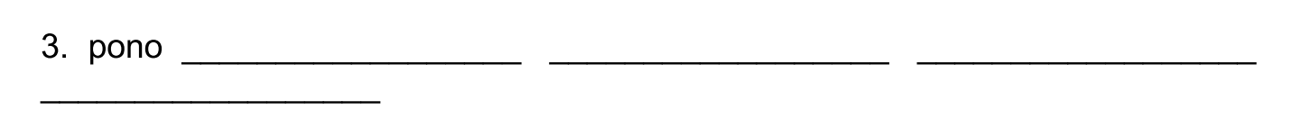 <p>III. Give the principle parts and conjugation of the following verbs (16 pts.)</p>