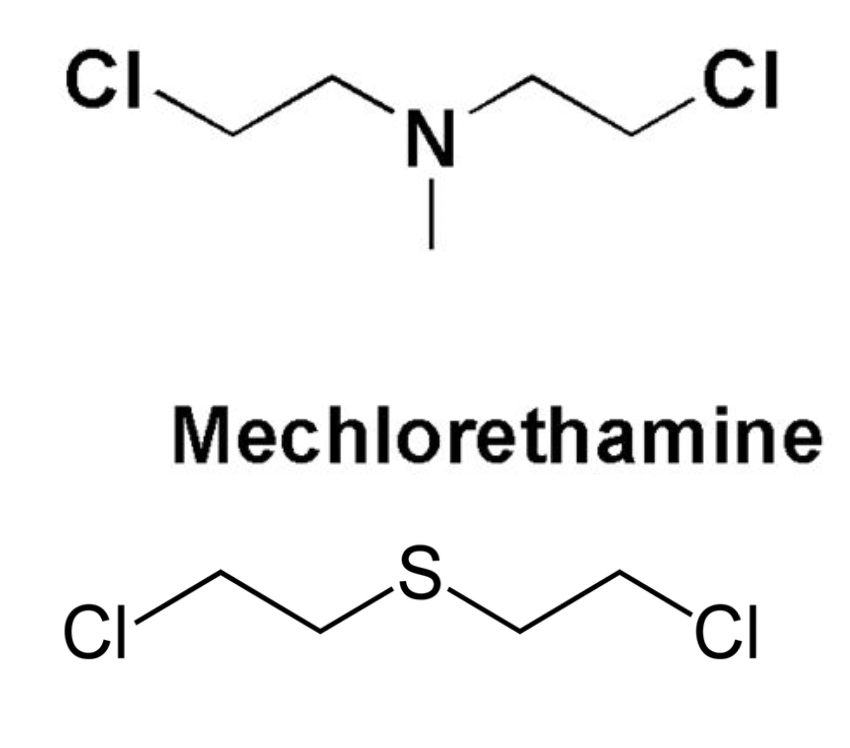 <p>nitrogen based analog of mustard gas - cytotoxic and vesicant agent</p>