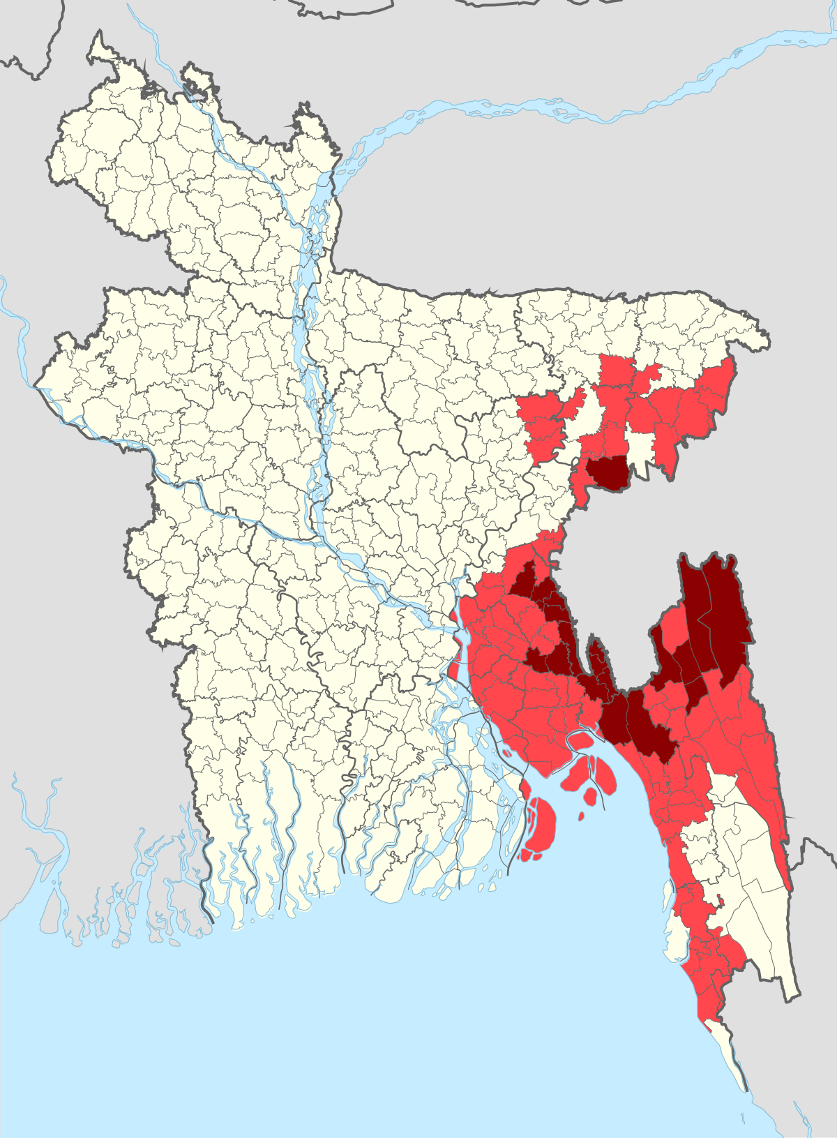 <p><span>east and south-east bangladesh</span></p><p></p>