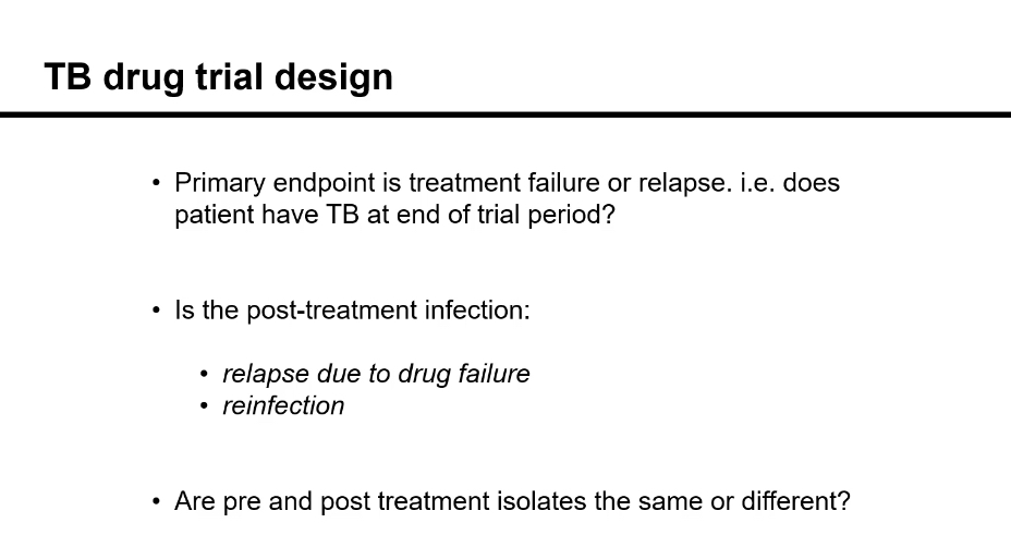 <p><span>Sequencing pre- and post-treatment isolates helps distinguish relapse (same strain persists) from reinfection (new strain acquired), informing whether treatment failure occurred.</span></p>