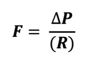 <p>F = blood flow (L/min)</p><p>∆ P = pressure gradient (mmHg). find by subtracting high minus low ends of vessel</p><p>R = resistance. find by mmHg x L^-1 x min^-1</p>