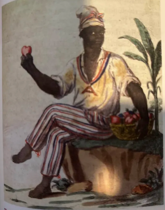 <p>What was the painting that depicted a black person eating fruits from a basket? What did it represent?</p>
