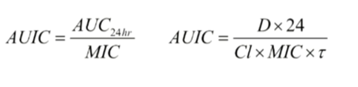 <p>AUIC = Dose x 24/Cl x MIC x 𝜏</p>