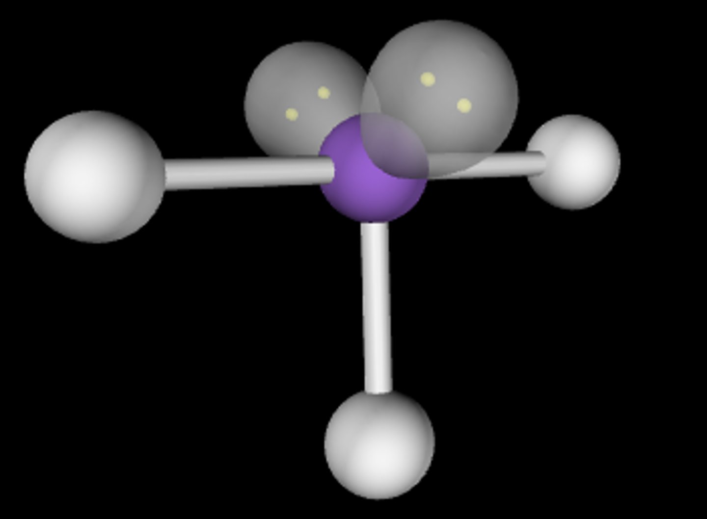 <p>5 electron domains</p><p>3 bonding domains</p><p>2 lone pairs</p><p>90 degree angles</p>