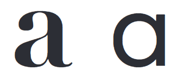 <p>two varieties of the lowercase a (single story and two story)</p>