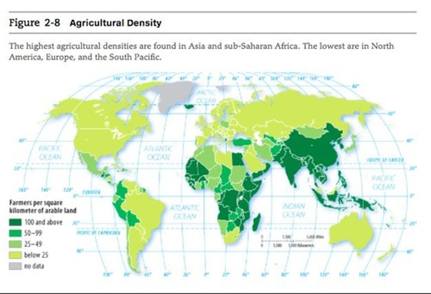 <p>Total number of farmers divided by arable land area (sq. mi) to assess farming populations.</p>