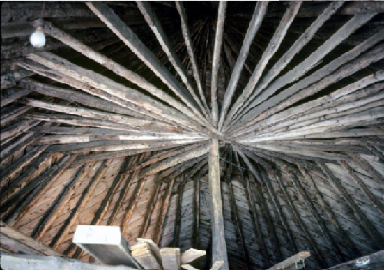 <p>Horse Gins (Mills): Fingland Farm, Glenshee, Grampians. Roof structure.</p>