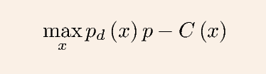 <p>En monopolist vælger både pris og mængde, altså vil vi have at monoplisten maksimeringsproblemer (billede). Løser blot maksimeringsproblemt, eller bruger at MR(x) = MC(x), hvor MR(x) er den dobbelte hældning af P_d(x).</p>