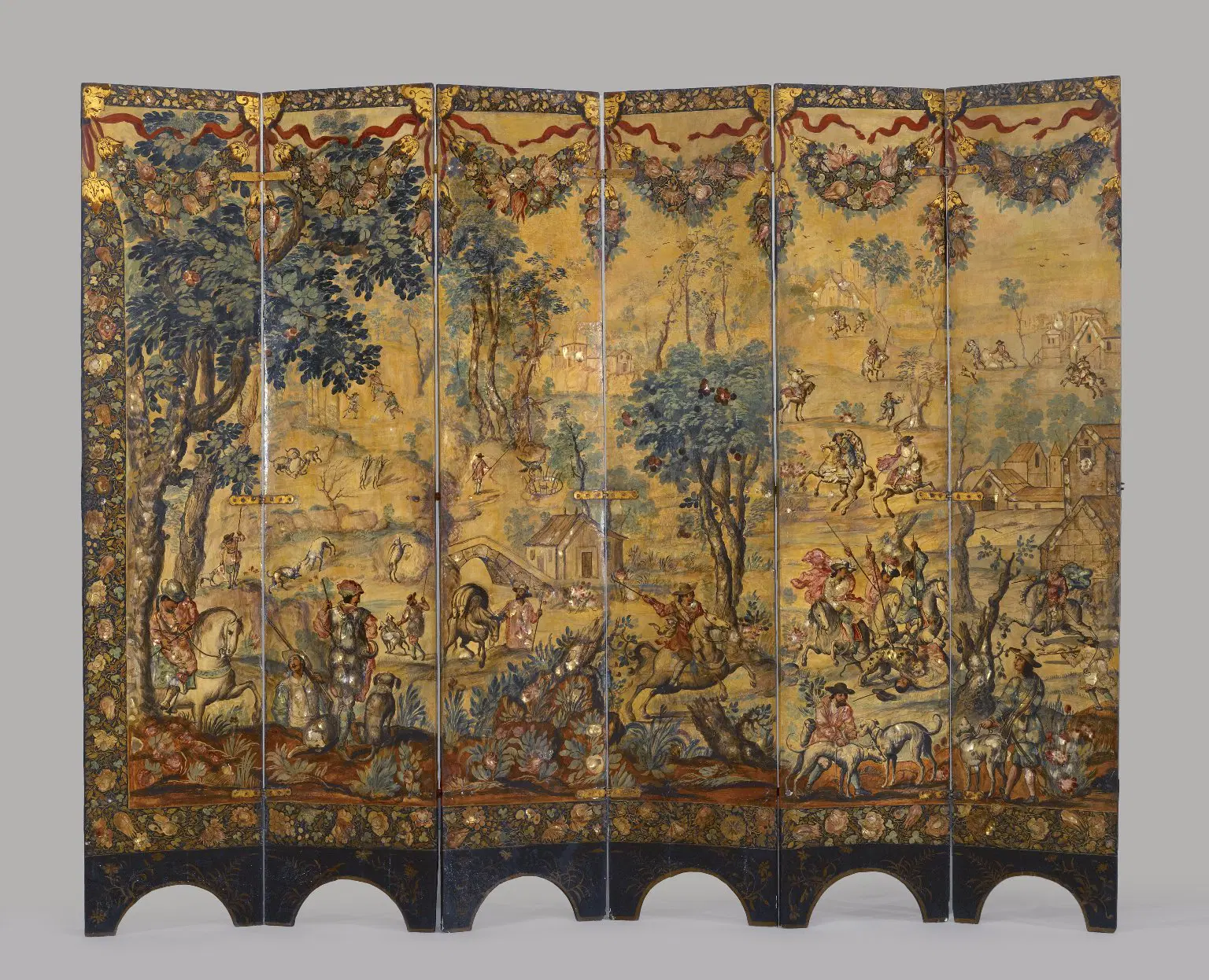 <p><strong>Form:</strong></p><p>-Changes: oil paint on wood and made with European techniques. Folding screen inspired by Japanese lacquer </p><p></p><p></p><p><strong>Function:</strong></p><p>-Changes: Made for the New Spain Viceroy Jose Sarmiento de Vallandes (controlled the silver mining industry/tobacco trade becoming very wealthy in Mexico) as a decoration in the Viceregal Palace in Mexico city. More secularized. </p><p><br><strong>Content:</strong></p><p>-Changes: The hunting reflects elite pursuits of leisure in the Spanish colonies </p><p>-Continuities: hunting scene is focused on nature/surroundings rather than the actual hunt. Native fauna/flora in hunting=connection to nature. ex: deer/wildcats </p><p></p><p><strong>Context:</strong></p><p>-Changes: Battle of Belgrade in 1668 (9 years before the piece was made): Habsburg were on defense who controlled the Spanish Empire/Central Europe defeated the Ottoman Empire (reflects European history)</p><ul><li><p>Spanish, colonial, Flemish, and Dutch styles: Baroque/dramatic (emotionally intense)</p></li><li><p>luxury Asian goods arrived in new Spain, causing an increase in demand for expensive Japanese goods (made possible because of silver trade). The viceroyalty oversaw colonial administration, the economy, and spread of Christianity</p></li></ul><p>-Continuities: made by indigenous man inspired by Asian culture (change somewhat)</p>